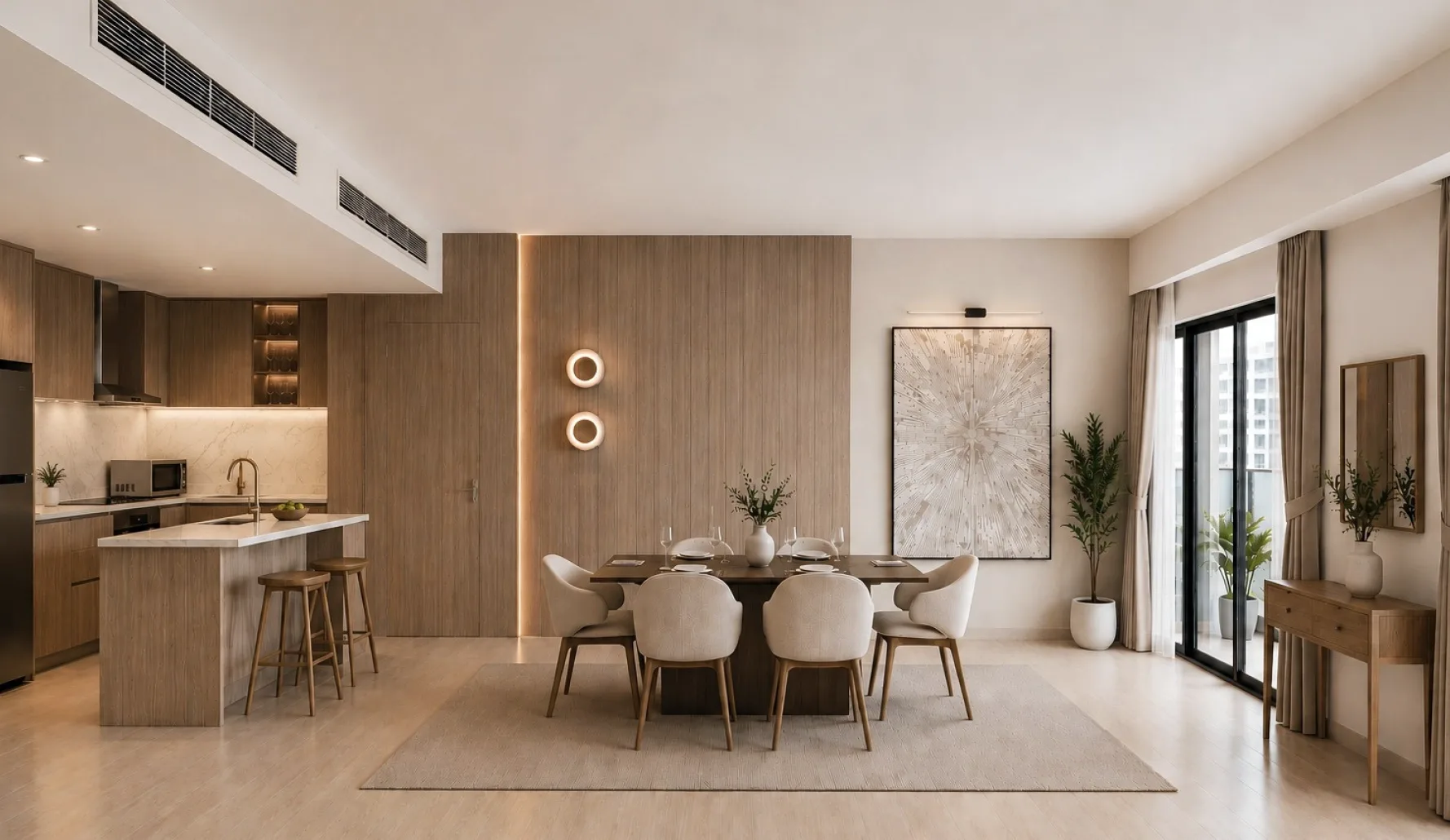 Open-plan living and dining, apartment at JBR Dubai
