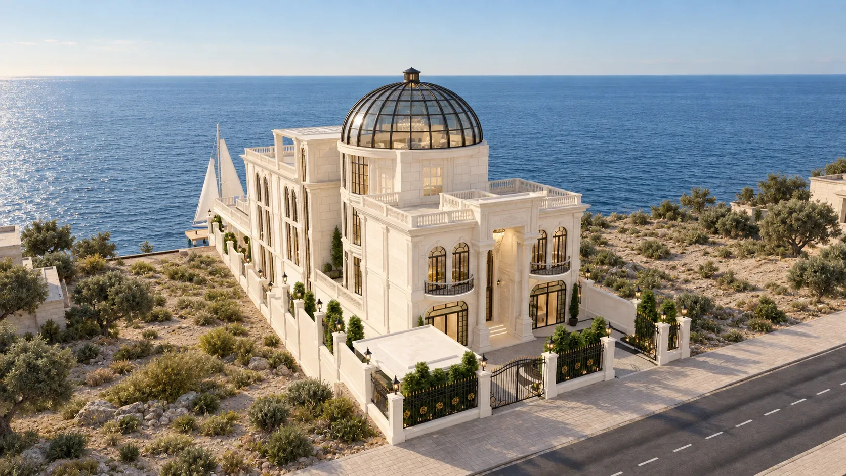 Hotel villas on a headland above the Mediterranean, Algeria